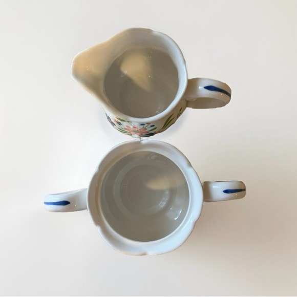 Vintage Retired Sears Country French Ironstone Sugar Bowl And Creamer Set Floral - Picture 13 of 15